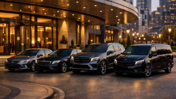 Luxury cars outside a hotel entrance